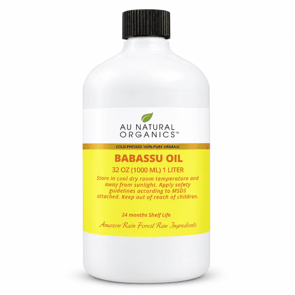 Au Natural Organics babassu oil 1 liter white bottle on white