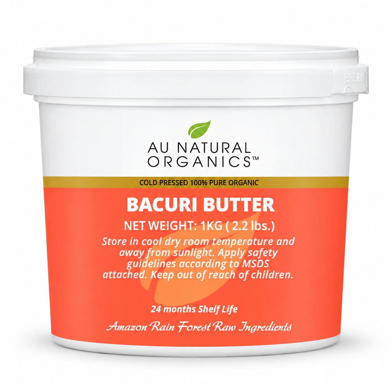 Bacuri Butter for Skin & Hair 1 Au Natural Organics Bacuri Butter 1kg white tub on white
