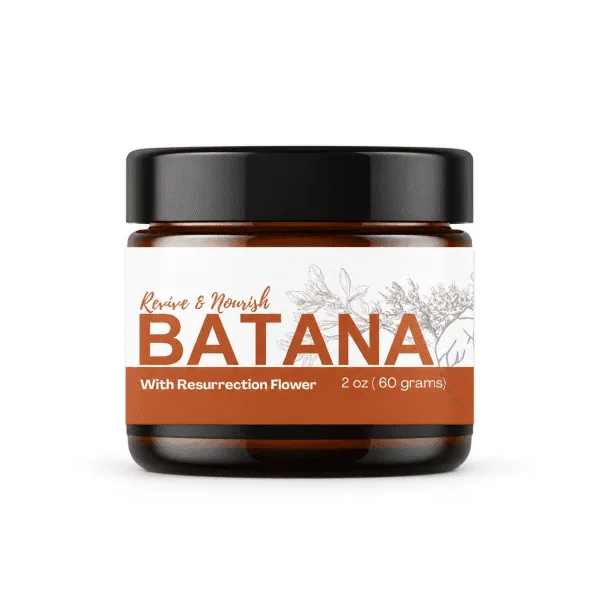 Batana Oil with Resurrection Flower 2oz jar on white