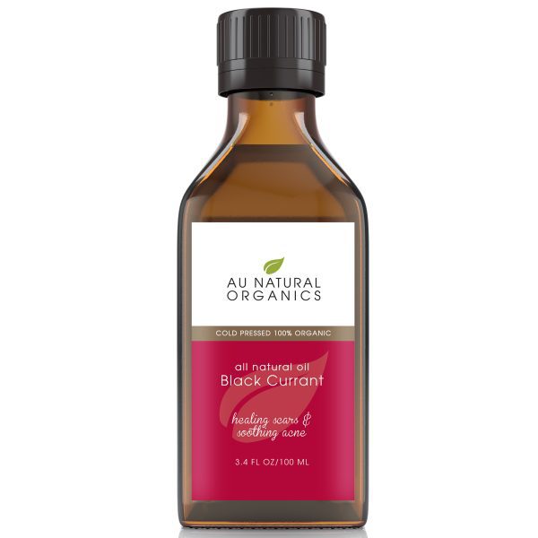Au Natural Organics Black Currant oil in a 100 ml amber bottle