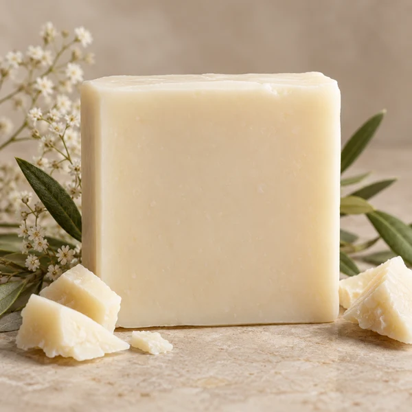 Ivory natural soap bar with botanical leaves