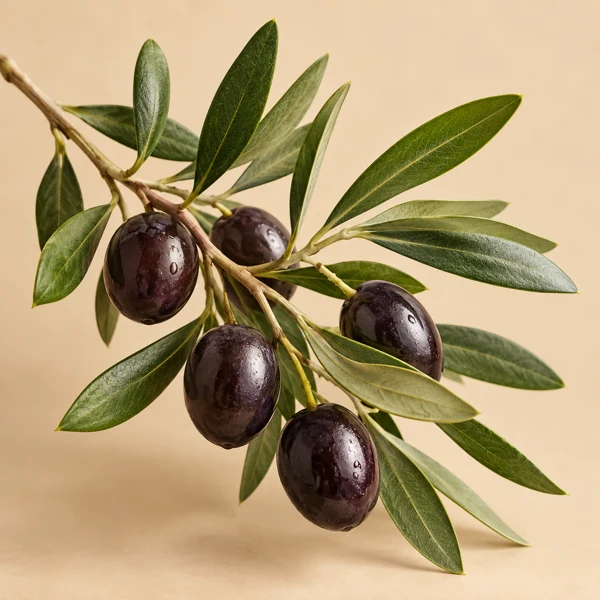 Olive branch with fresh green leaves and dark olives