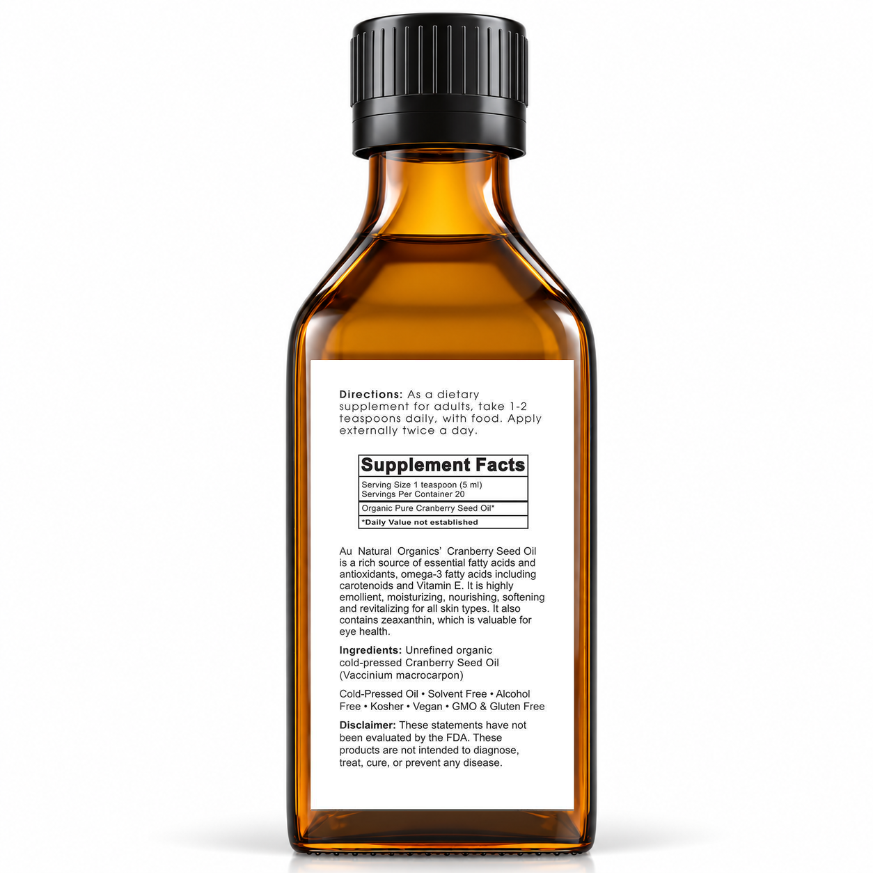 Au Natural Organics Cranberry Seed Oil, back label