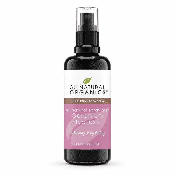 Au Natural Organics Geranium Hydrosol 100ml spray bottle on white