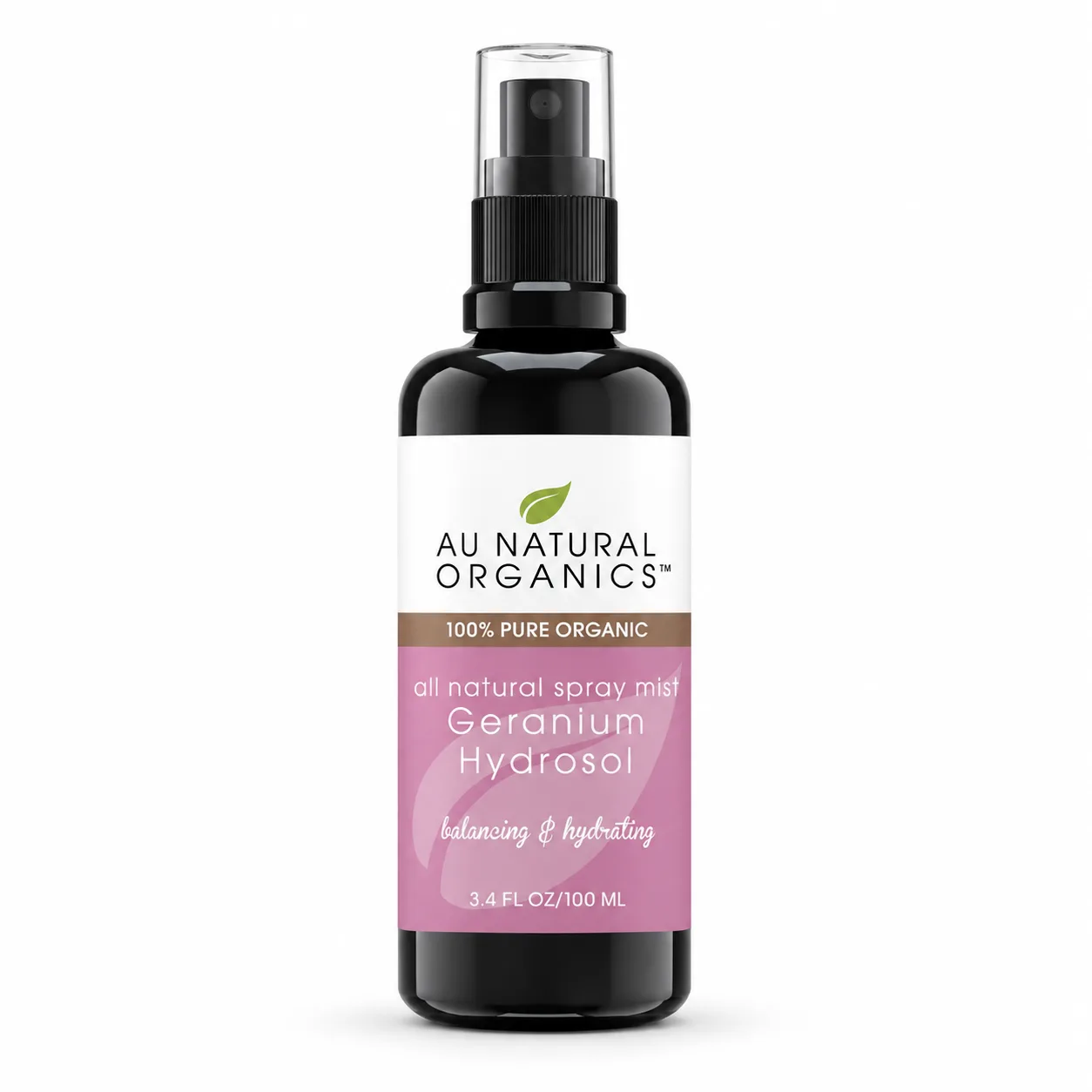 Au Natural Organics Geranium Hydrosol 100ml spray bottle on white