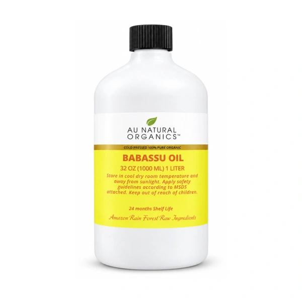 Au Natural Organics babassu oil 1 liter white bottle on white