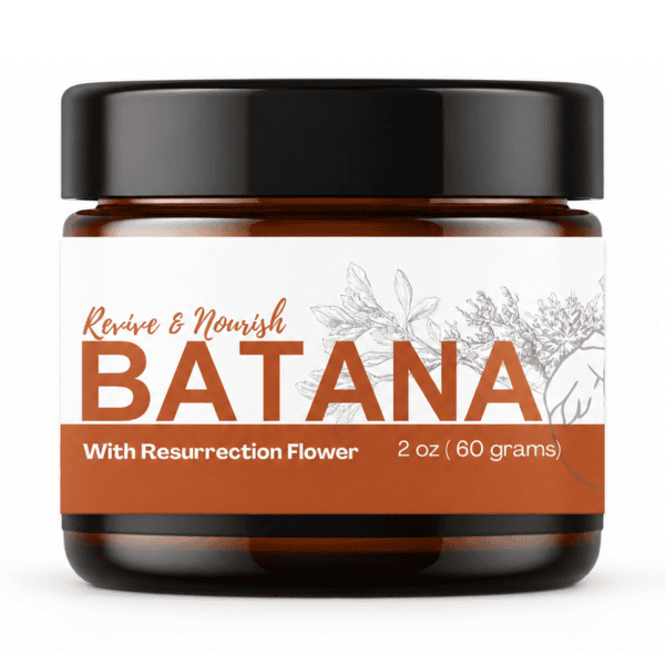 Batana Oil with Resurrection Flower 2oz jar on white