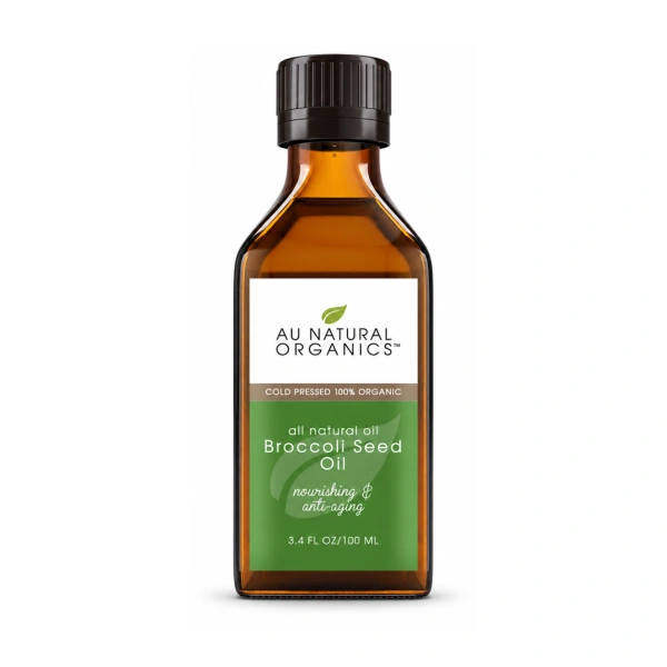 Au Natural Organics Broccoli Seed Oil 100ml amber bottle on white