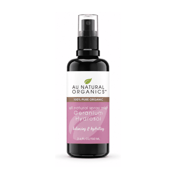 Au Natural Organics Geranium Hydrosol 100ml spray bottle on white
