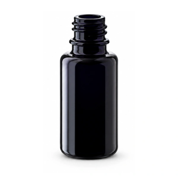 Unlabelled Miron violet glass bottle 15ml on white