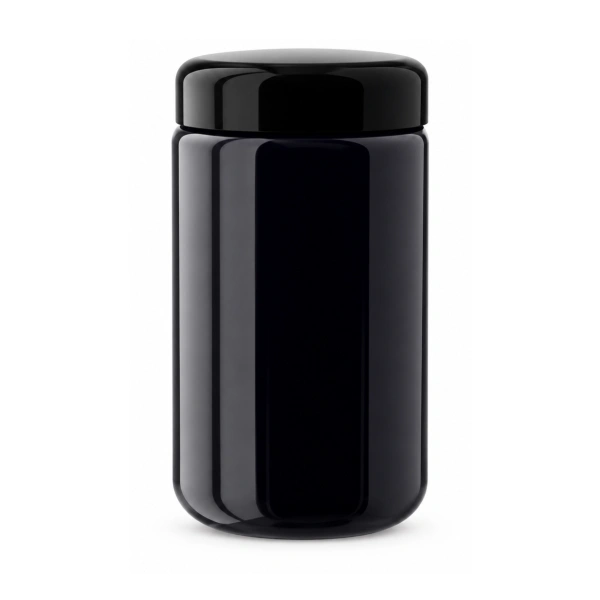 Miron violet glass wide neck jar 300ml with black lid on white