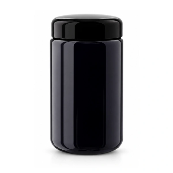 Miron violet glass wide neck jar 500ml with black lid on white