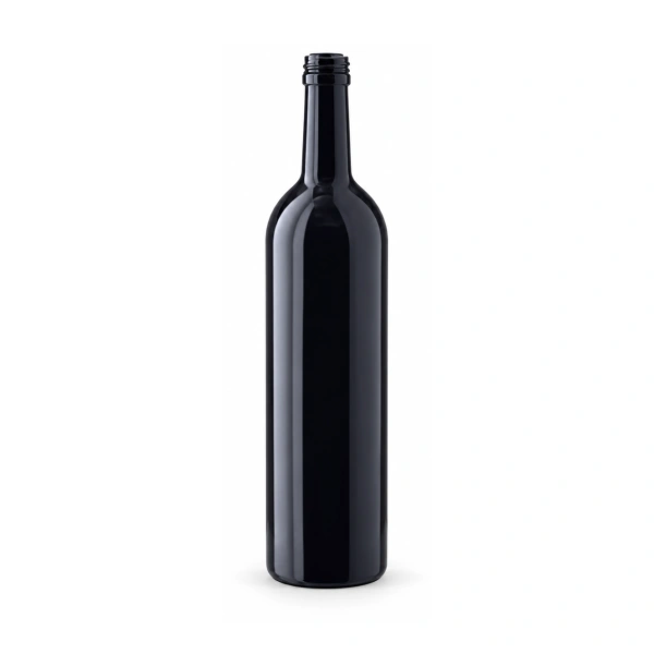 Unlabelled Miron violet glass wine bottle 500ml on white