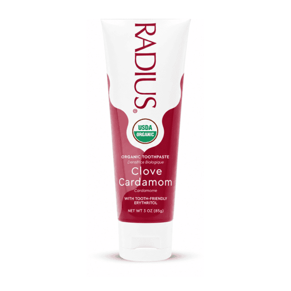 Radius Clove Cardamom organic toothpaste 3oz tube on white