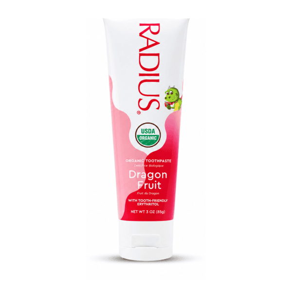 Radius Dragon Fruit organic toothpaste 3oz tube on white