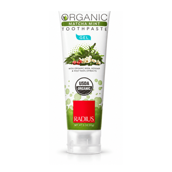 Radius Matcha Mint organic toothpaste 3oz tube on white