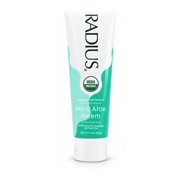 Radius Mint Aloe Neem organic toothpaste 3oz tube on white