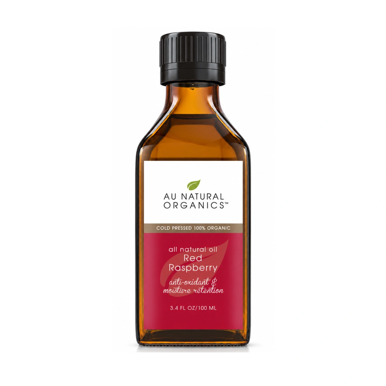 Au Natural Organics Red Raspberry Oil 100ml bottle on white