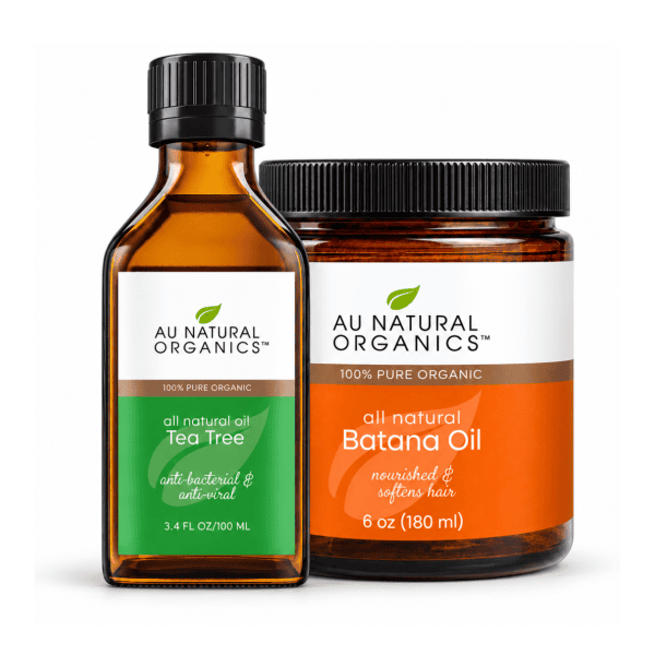 Au Natural Organics Scalp Care Kit with Tea Tree Oil 100ml and Batana Oil 180ml on white