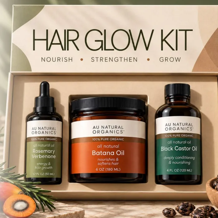 Hair Glow Kit gift box with Rosemary Verbenone, Batana and Black Castor oils