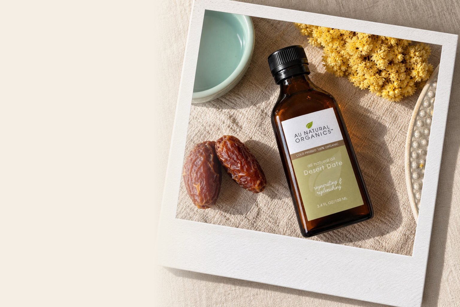Au Natural Organics 11 Desert Date Oil bottle with dates and botanicals
