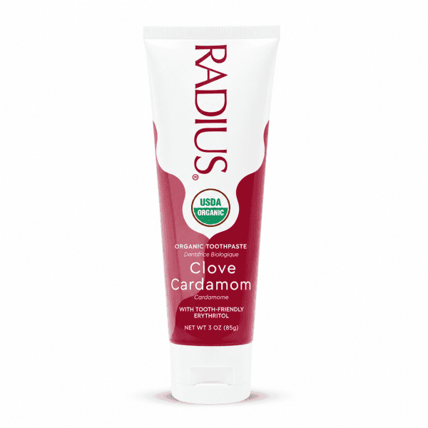 Radius Clove Cardamom organic toothpaste 3oz tube on white