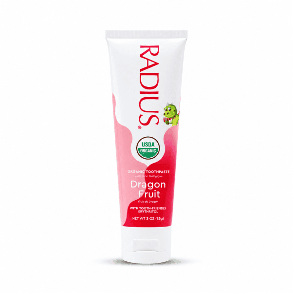 Radius Dragon Fruit organic toothpaste 3oz tube on white