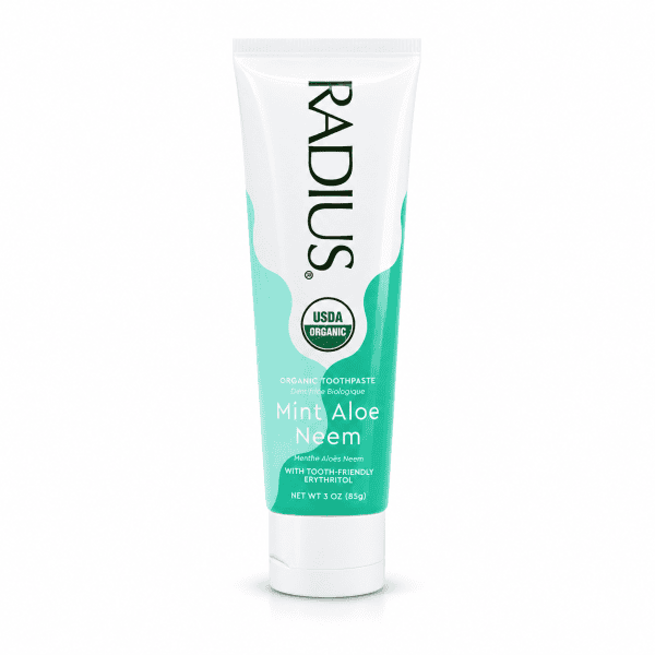 Radius Mint Aloe Neem organic toothpaste 3oz tube on white