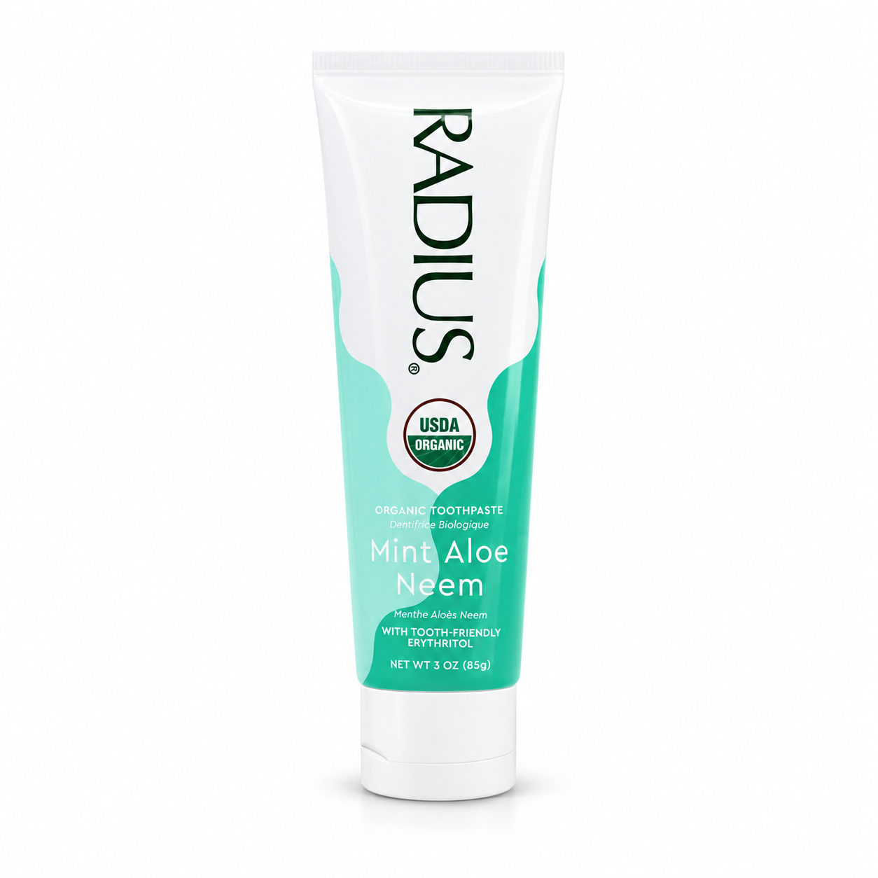 Mint Dispensary Neem USDA Organic Toothpaste 1 Radius Mint Aloe Neem organic toothpaste 3oz tube on white