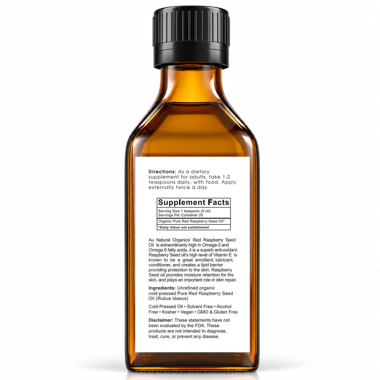 Au Natural Organics Red Raspberry Seed Oil, back label