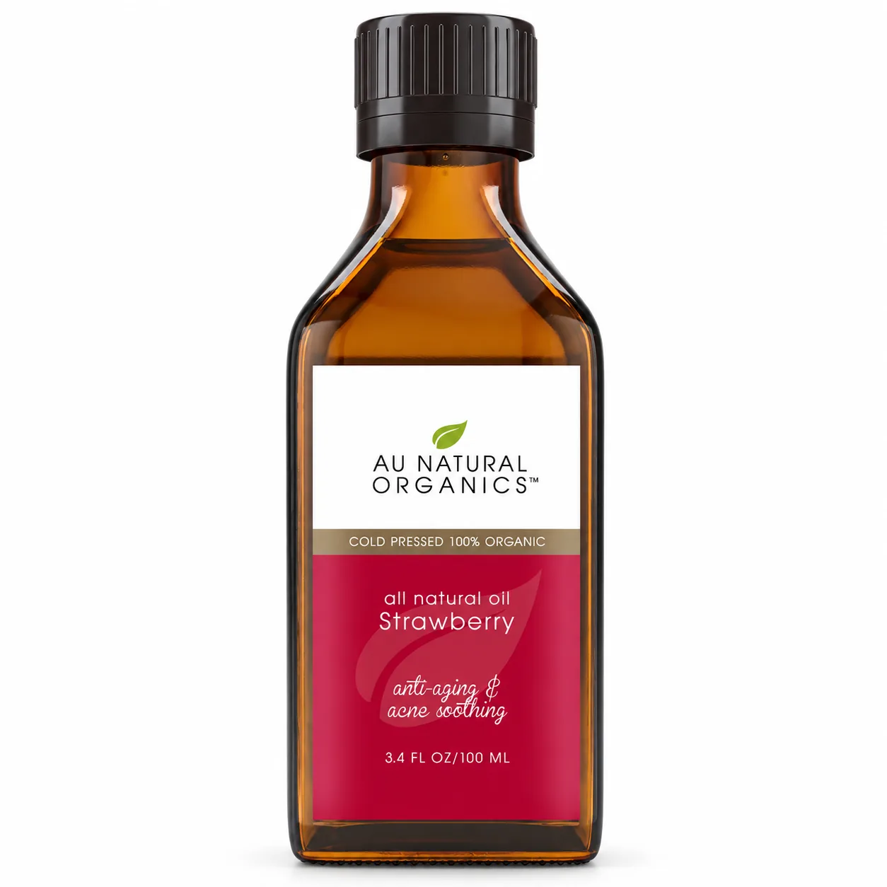 Strawberry Seed Oil for Skin – 3.4oz (100ml) 1 Strawberry Seed Oil 100ml bottle by Au Natural Organics on white