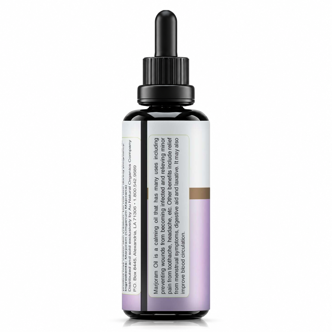 Au Natural Organics Sweet Marjoram Essential Oil, back label