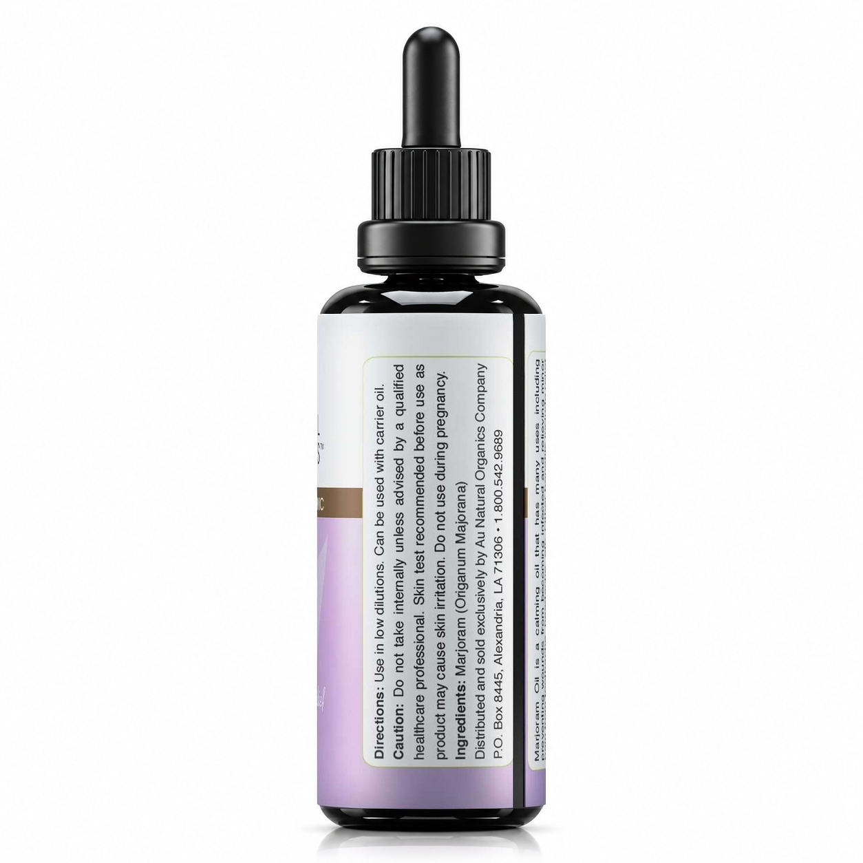 Au Natural Organics Sweet Marjoram Essential Oil, back label