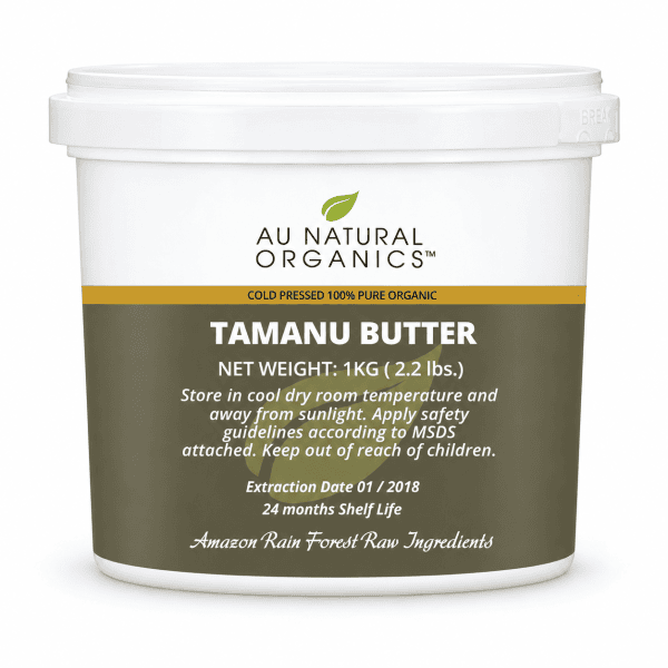 Au Natural Organics Tamanu Butter 1kg white tub on white