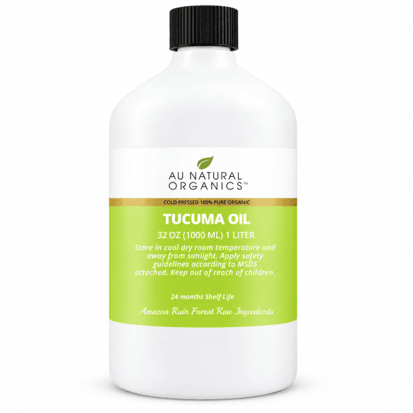 Au Natural Organics tucuma oil 1 liter white bottle on white